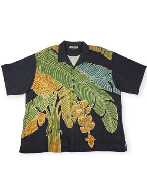 Tommy Bahama 100% Silk Hawaiian Banana Tree Print Men's XXL Black NWOT
